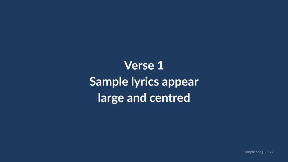 A TV showing song lyrics, large and centred, from Church TV OS's built-in demo